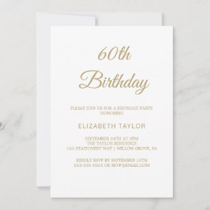 Invitation Calligraphie or sophistiquée 60e anniversaire