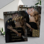 Invitation Calligraphie or superposition photo QR CODE mariag<br><div class="desc">Elégante photo de luxe romantique et tendance tout en un faire-part de mariage avec "le mariage de" faux texte or et superposition noire avec un script de calligraphie chic. Personnalisez-le avec vos 2 photos et votre code QR de numérisation (généré automatiquement avec votre lien URL) sur le site Web pour...</div>