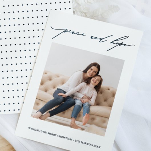 Invitation Calligraphie Paix et Espoir Vacances Bleu et Blanc