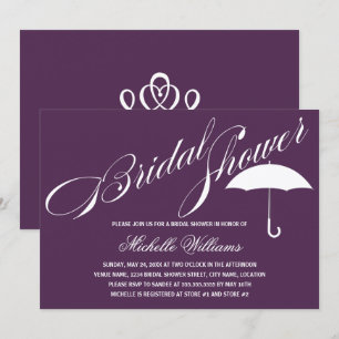 Invitation Calligraphie parapluie violet Fête des mariées