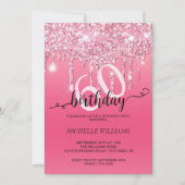 Invitation Calligraphie Parties scintillant argent rose Anniv (Devant)