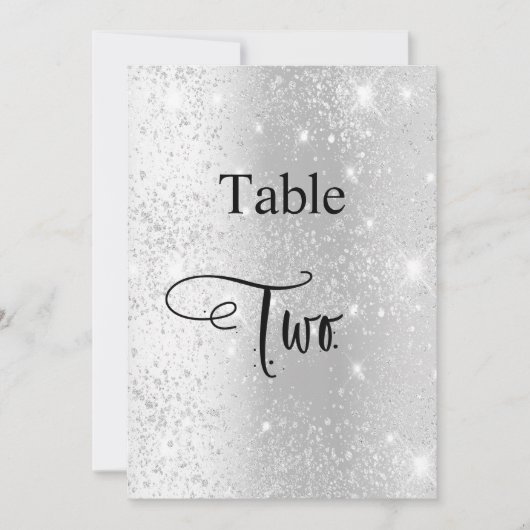 Invitation Calligraphie parties scintillant argent table deux (Devant)