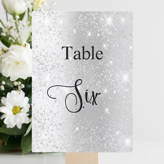 Invitation Calligraphie parties scintillant en argent table s