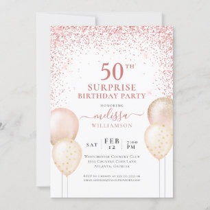 Invitation Calligraphie Parties scintillant rose Surprise 50e