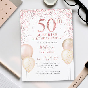 Invitation Calligraphie Parties scintillant rose Surprise 50e