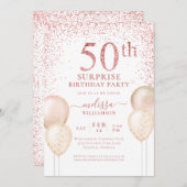 Invitation Calligraphie Parties scintillant rose Surprise 50e (Devant / Derrière)
