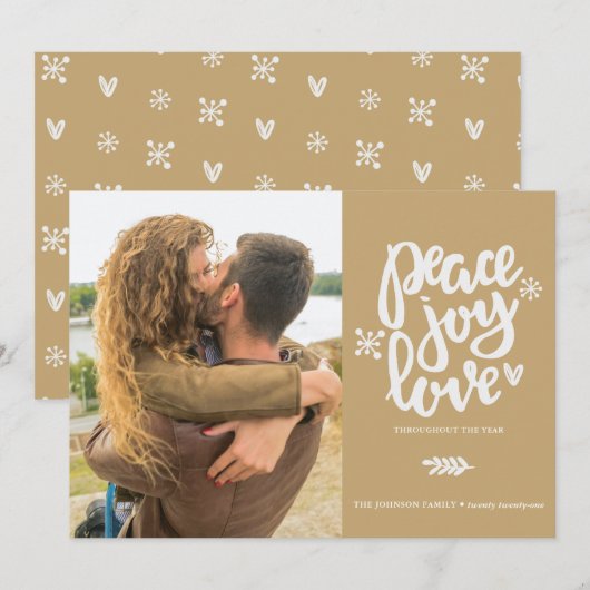 Invitation Calligraphie Peace Joy Love Photo Holiday Card (Devant / Derrière)