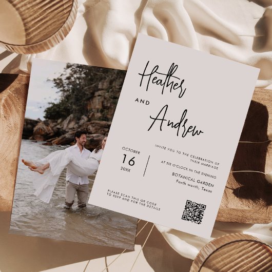 Invitation Calligraphie personnalisée Mariage de code QR