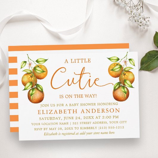 Invitation Calligraphie Petite Cutie Douche Oranges Grandes