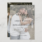 Invitation Calligraphie photo minimale simple Mariage moderne (Devant / Derrière)