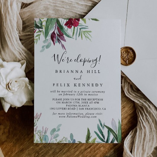 Invitation Calligraphie Réception Tropicale Florale Elopement