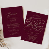 Invitation Calligraphie romantique de Bourgogne Mariage avant