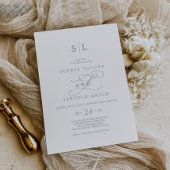 Invitation Calligraphie romantique | Dusty Blue Monogram Mari
