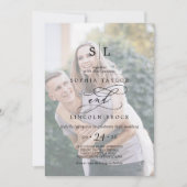 Invitation Calligraphie romantique Faded Photo Monogramme Mar (Devant)