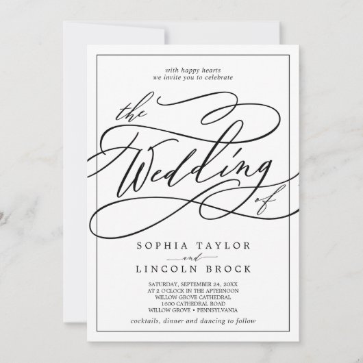 Invitation Calligraphie romantique | Frame tout en un Mariage (Devant)