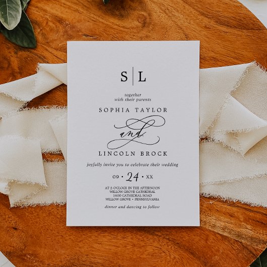 Invitation Calligraphie romantique | Mariage à monogramme orn