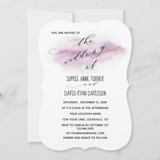 Invitation Calligraphie romantique Mariage d'aquarelle rose (Devant)