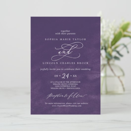 Invitation Calligraphie romantique | Mariage d'aquarelle viol (Debout devant)