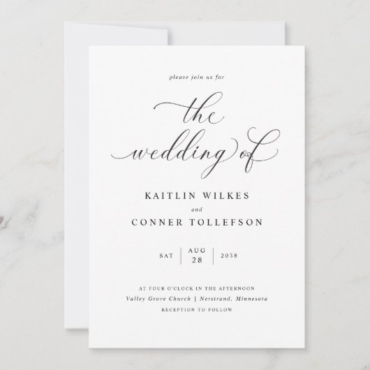 Invitation Calligraphie romantique Mariage de luxe (Devant)