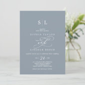 Invitation Calligraphie romantique Mariage de Monogramme bleu (Debout devant)