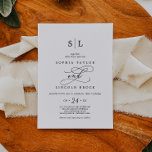 Invitation Calligraphie romantique | Mariage de monogramme fl<br><div class="desc">Ce faire-part de mariage monogramme romantique de calligraphie fleurit est parfait pour un simple mariage. Le design classique moderne comprend des tourbillons fantaisistes et des fleurs fantaisistes avec une magnifique typographie élégante et lettrée à la main.</div>