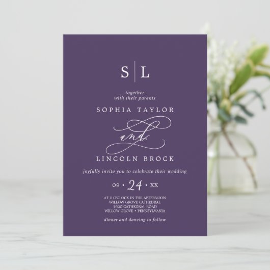 Invitation Calligraphie romantique | Mariage de monogramme vi (Debout devant)