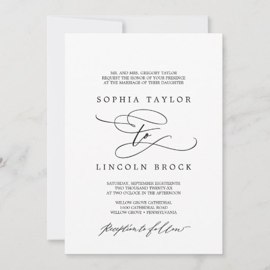 Invitation Calligraphie romantique | Mariage officiel floriss (Devant)
