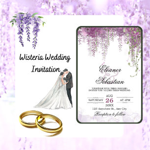 Invitation Calligraphie Romantique Mariage Violet Glycine