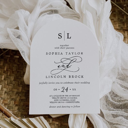 Invitation Calligraphie romantique Monogramme Boho Arch Maria