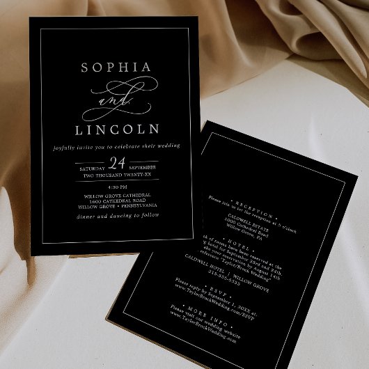 Invitation Calligraphie romantique | Noir tout en un Mariage