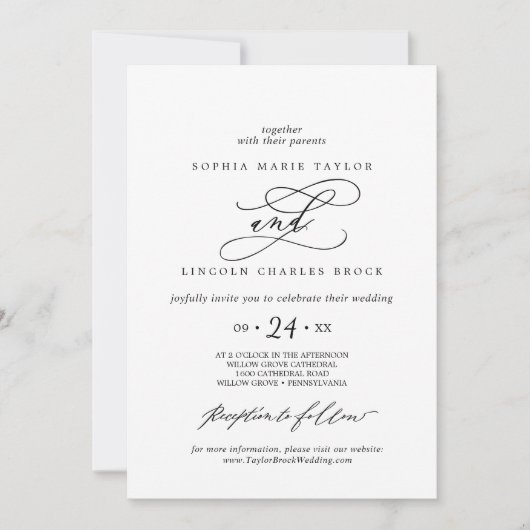 Invitation Calligraphie romantique | Nom complet Mariage flor (Devant)