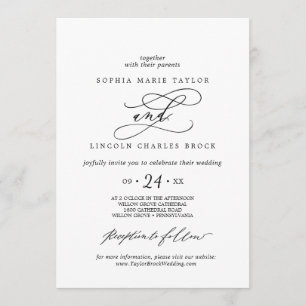 Invitation Calligraphie romantique   Nom complet Mariage flor