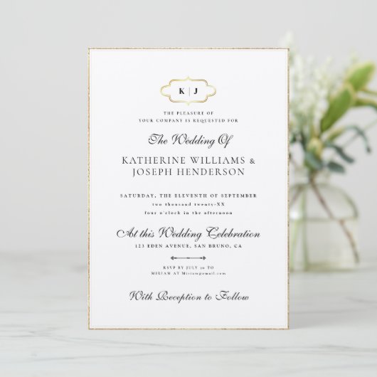 INVITATION CALLIGRAPHIE ROMANTIQUE OR CLASSE MONOGRAMME MARIA (Debout devant)