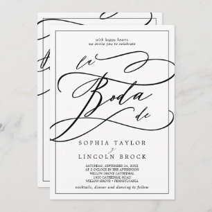 Invitation Calligraphie romantique   Tout en un Mariage espag