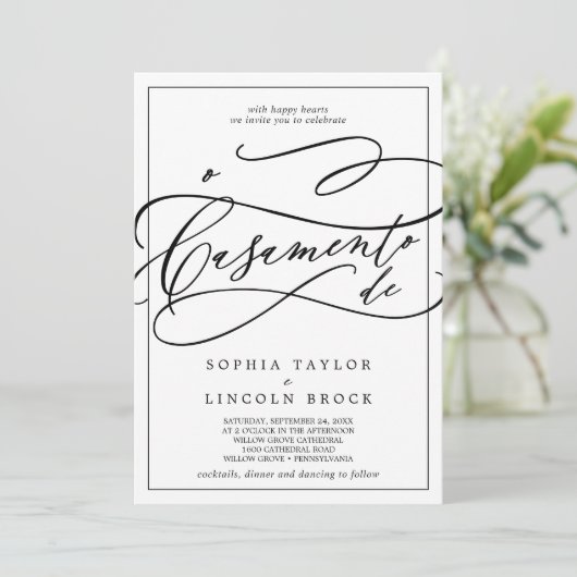 Invitation Calligraphie romantique Tout en un Mariage portuga (Debout devant)