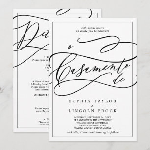 Invitation Calligraphie romantique Tout en un Mariage portuga