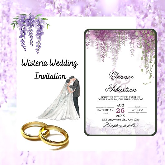 Invitation Calligraphie romantique Wisteria Purple Mariage