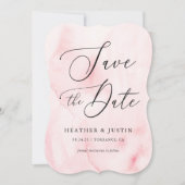 Invitation Calligraphie rose aquarelle Mariage Enregistrer le (Devant)