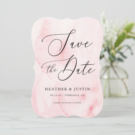 Invitation Calligraphie rose aquarelle Mariage Enregistrer le (Debout devant)