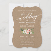 Invitation Calligraphie rose blanc Floral Mariage Kraft Photo (Devant)
