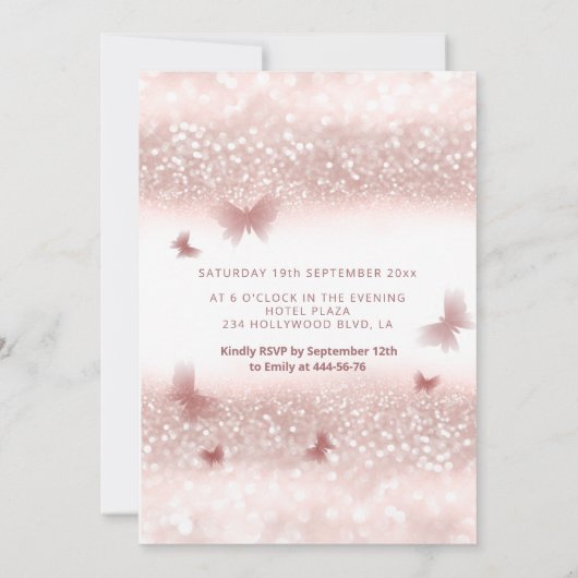 Invitation calligraphie rose de la tiare papillon d'or (Dos)