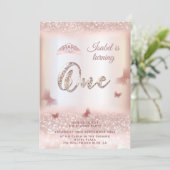 Invitation calligraphie rose de la tiare papillon d'or (Debout devant)