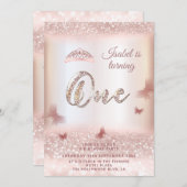 Invitation calligraphie rose de la tiare papillon d'or (Devant / Derrière)