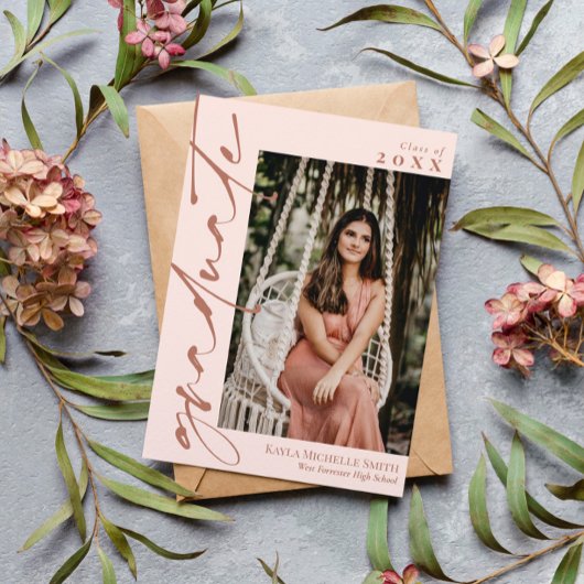 Invitation Calligraphie rose et laiton bleu