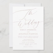 Invitation Calligraphie rose moderne Mariage photo simple (Devant)