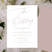 Invitation Calligraphie rose moderne Mariage simple