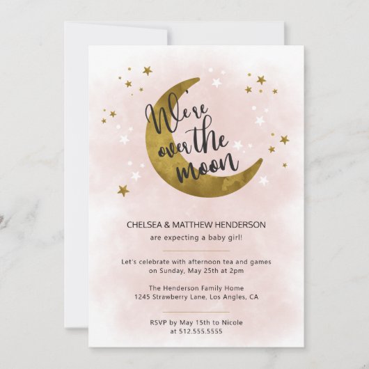 Invitation Calligraphie rose moderne sur le Baby shower de la (Devant)
