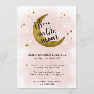 Invitation Calligraphie rose moderne sur le Baby shower de la