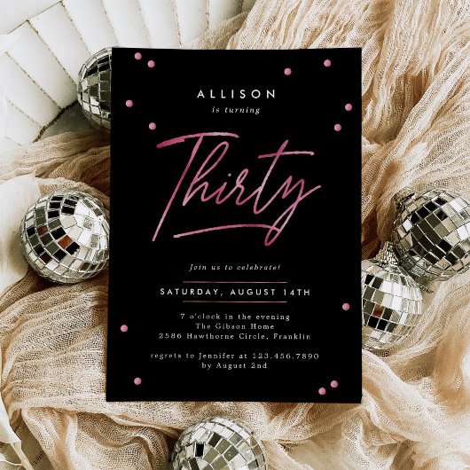Invitation Calligraphie rose noir moderne 30e anniversaire