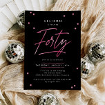 Invitation Calligraphie rose noir moderne 40e anniversaire<br><div class="desc">Calligraphie rose moderne 40th Birthday Invitation présente une amusante diffusion de confettis de faux feuil rose et de calligraphie moderne.</div>